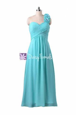 Long Vivid Aqua Chiffon Bridesmaid Dresses Egg's Robin Blue Beach Bridal Dress (BM346)