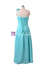 Long Vivid Aqua Chiffon Bridesmaid Dresses Egg's Robin Blue Beach Bridal Dress (BM346)