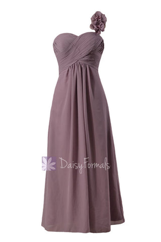 Long One Shoulder Chiffon Bridesmaid Dress Rose Quartz Formal Dress(BM346)