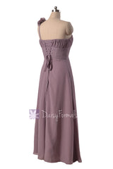 Long One Shoulder Chiffon Bridesmaid Dress Rose Quartz Formal Dress(BM346)