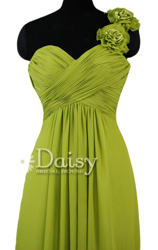 Long Bright Olive Elegant Chiffon Dress One Shoulder Evening Dress W/Fabric Flowers(BM346) DaisyFormals-Bridesmaid and Formal Dresses in 59+ Colors Long Bright Olive Elegant Chiffon Dress One Shoulder Evening Dress W/Fabric Flowers(BM346) DaisyFormals-Bridesmaid and Formal Dresses in 59+ Colors