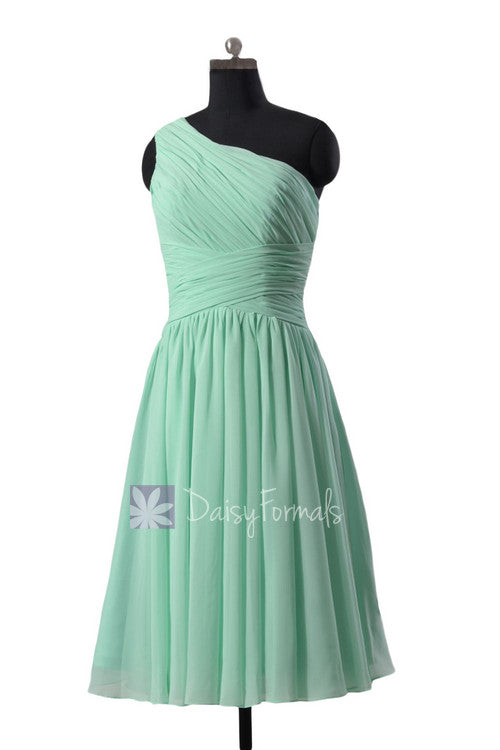 Hot! Mint One-shoulder Chiffon Homecoming Dress Affordable Knee Length Bridesmaid Dress(BM351) – DaisyFormals-Bridesmaid and Formal Dresses in 59+ Colors