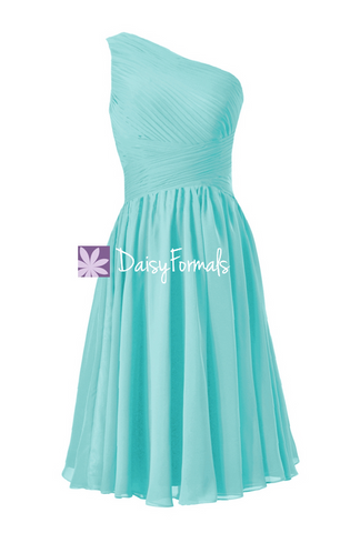 Tiffany Blue One Shoulder Bridesmaid Dress Criss Cross Beach Wedding Dress (BM351)