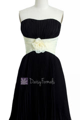 Black cream short bridesmaid dress,layered hem black bridal party dresses online (bm484)