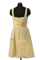 Chic Short Chiffon Wedding Dress Light Yellow Bridesmaid Dress W/Wide Sash(BM3728)