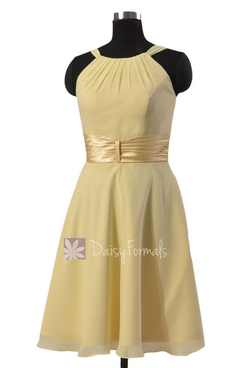Chic Short Chiffon Formal Wedding Dress Light Yellow Bridesmaid Dress W/Wide Sash(BM3728) DaisyFormals-Bridesmaid and Formal Dresses in 59+ Colors Chic Short Chiffon Formal Wedding Dress Light Yellow Bridesmaid Dress W/Wide Sash(BM3728) DaisyFormals-Bridesmaid and Formal Dresses in 59+ Colors