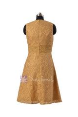 Deep v-neck lace formal vintage short yellow evening dresses(bm3730)