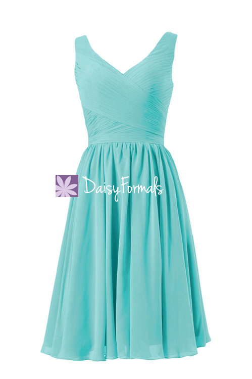 Elegance Tiffany Blue Bridesmaid Dress V neckline Affordable