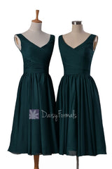 In stock,ready to ship - short deep v-neckline chiffon bridesmaid dress (bm5196s) - (rich peacock)