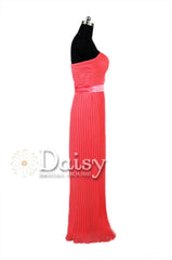 Charming Long Cherry Bridesmaid Dress Pleated One Shoulder Chiffon Dress(BM4027)
