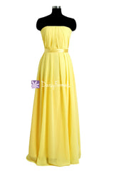 Strapless chiffon bridesmaid dress online full length yellow formal dresses(bm4031)