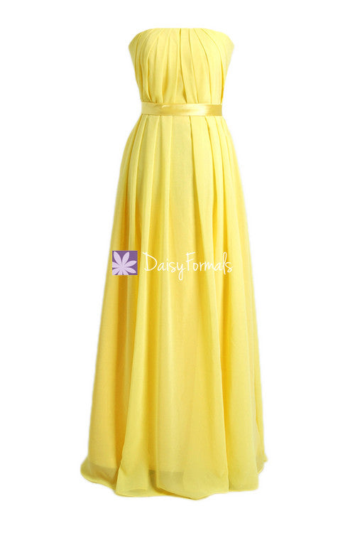 Strapless chiffon bridesmaid dress online full length yellow formal dress(bm4031)