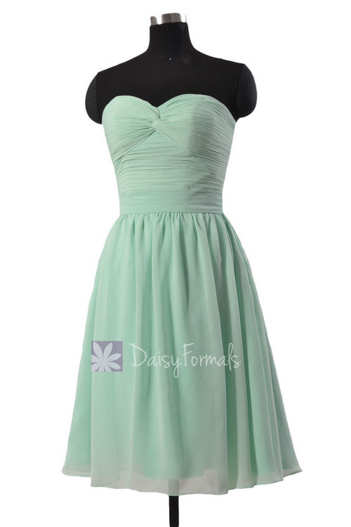 Lovely mint green chiffon cocktail dress short sweetheart cheap bridesmaid dress(bm4044)