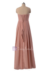 Gracious long dustry rose chiffon beach party dress strapless quartz bridesmaid dresses(bm4046)