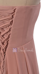 Gracious Long Dustry Rose Chiffon Beach Party Dress Strapless Quartz Bridesmaid Dress(BM4046)