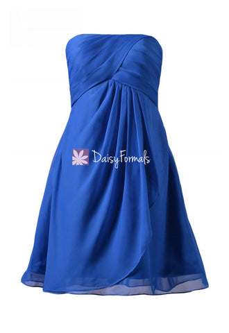 Plus Size Bridesmaid Dress Dark Blue Knee Length Dress Sapphire Blue Chiffon Party Dress (BM4046S)
