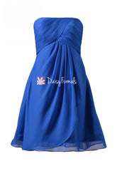 Plus size bridesmaid dress dark blue knee length special occasion dress sapphire blue chiffon party dress (bm4046s)