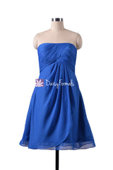 Plus size bridesmaid dress dark blue knee length special occasion dress sapphire blue chiffon party dresses (bm4046s)