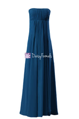  Empire peacock blue chiffon dress long peacock elegant bridesmaids dress (bm4056)
