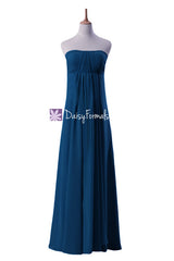 Empire peacock blue chiffon dress long peacock elegant bridesmaids dresses (bm4056)