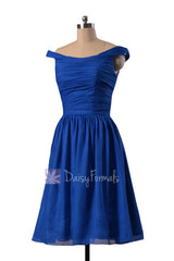 Sapphire chiffon bridesmaid dress knee length off shoulder discount formal dresses(bm4080)