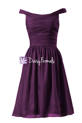 Off-shoulder Bridesmaid Dress Byzantium Knee Length Prom Dress Party Dress (BM4080)