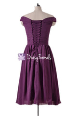 Off-shoulder discount bridesmaid dress byzantium knee length prom dress party dresses (bm4080)