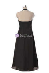 Black Chiffon Dress Long Halter Chiffon Evening Dress Women Party Dress (BM414)