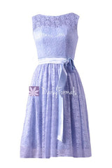 Short Periwinkle Lace Party Dress Vintage Lace Formal Dress Sleeveless Lace Dress (BM43225)