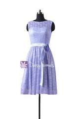 Short Periwinkle Lace Party Dress Vintage Lace Formal Dress Sleeveless Lace Dress (BM43225)