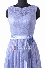 Short Periwinkle Lace Party Dress Vintage Lace Formal Dress Sleeveless Lace Dress (BM43225)