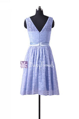 Short Periwinkle Lace Party Dress Vintage Lace Formal Dress Sleeveless Lace Dress (BM43225)