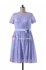 Lavender Lace Party Dress Floral Lavender Modest Prom Dress Lace Modest Party Dress (BM43225AL)