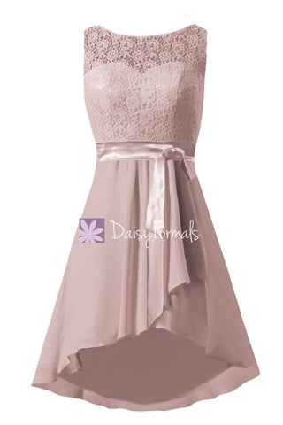 Short Quartz Lace Party Dress Dusty Rose High Low Bridesmaids Dress Party Dress (BM43227)