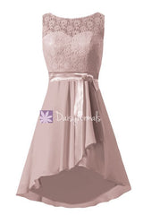 Short quartz lace party dress dusty rose high low online bridesmaids dress party dress (bm43227)