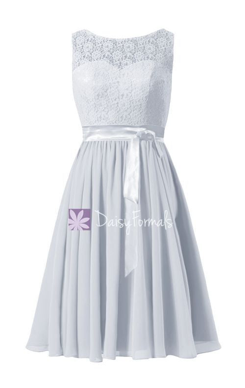 Silver lace party dress a-line knee length formal dress vintage lace elegant bridesmaids dress (bm43229)