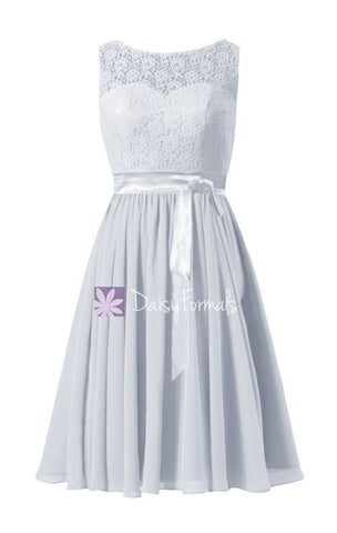 Silver Lace Party Dress A-line Knee Length Formal Dress Vintage Lace Bridesmaids Dress (BM43229)
