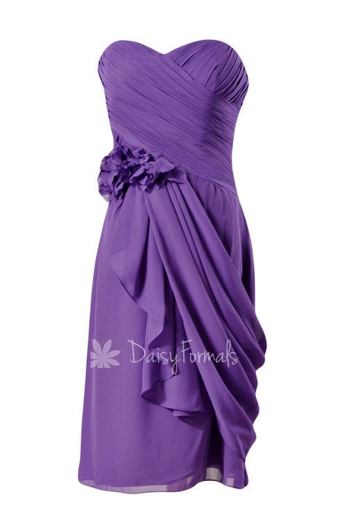 Short Amethyst Sweatheart Bridesmaid Chiffon Vivid Purple Prom Dress W/ Draped Overlay(BM437) DaisyFormals-Bridesmaid and Formal Dresses in 59+ Colors Short Amethyst Sweatheart Bridesmaid Chiffon Vivid Purple Prom Dress W/ Draped Overlay(BM437) DaisyFormals-Bridesmaid and Formal Dresses in 59+ Colors