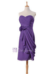 Short amethyst sweatheart bridesmaid chiffon vivid purple prom dresses w/ draped overlay(bm437)