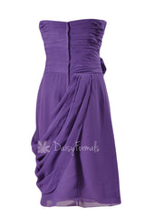 Short Amethyst Sweatheart Bridesmaid Chiffon Vivid Purple Prom Dress w/ Draped Overlay(BM437)
