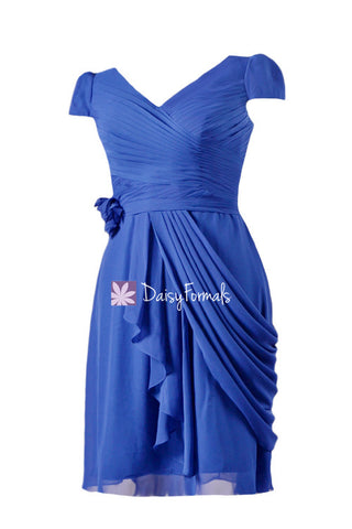 Modest V neckline Party Dress Modest Bridesmaids Dress Royal Blue Modest Prom Dress (BM437A)