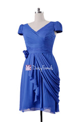 Modest v neckline party dress modest bridesmaids dress royal blue modest prom dresses (bm437a)