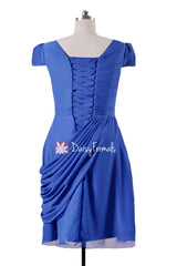 Modest V neckline Party Dress Modest Bridesmaids Dress Royal Blue Modest Prom Dress (BM437A)