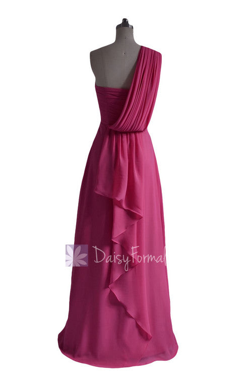 Hot Pink Long Floor Length One Shoulder Chiffon Bridesmaid Dress Evening Dress(BM452L) DaisyFormals-Bridesmaid and Formal Dresses in 59+ Colors Hot Pink Long Floor Length One Shoulder Chiffon Bridesmaid Dress Evening Dress(BM452L) DaisyFormals-Bridesmaid and Formal Dresses in 59+ Colors