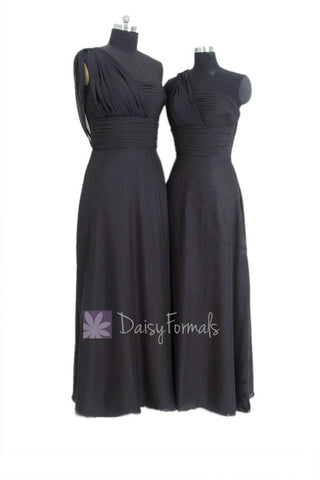 Long Black Evening Dress Floor Length One Shoulder Bridesmaid Dress Formal Dress(BM452L)