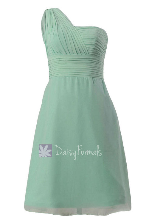 Short Vintage Party Dress Mint One Shoulder Chiffon Bridesmaid Dress C – DaisyFormals-Bridesmaid and Formal Dresses in 59+ Colors