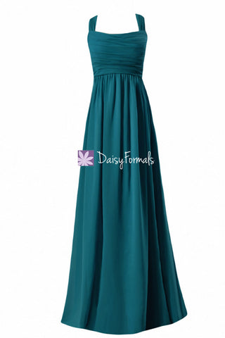 Rich Teal Chiffon Bridesmaids Dress Long Teal Halter Neckline Party Dress Formal Dress(BM4755)