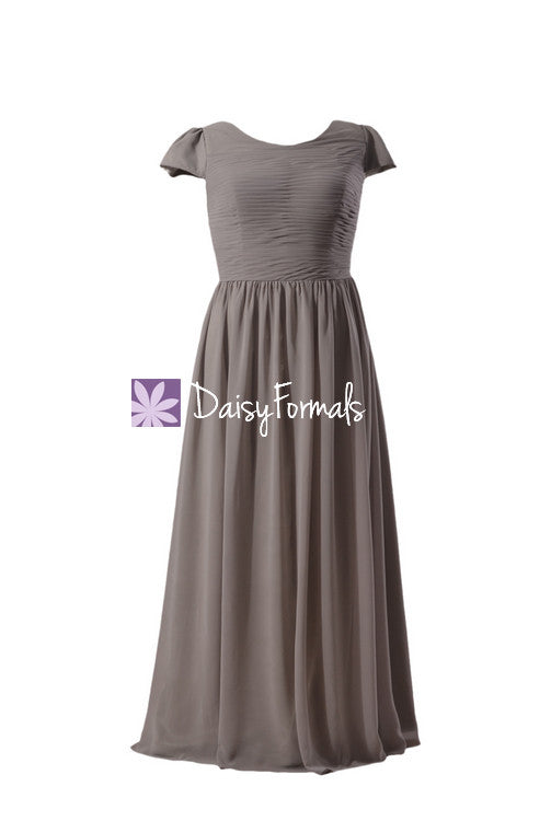 Light Warm Grey Modest Evening Dress Formal Wears Plus Bridesmaid Dress BMP760