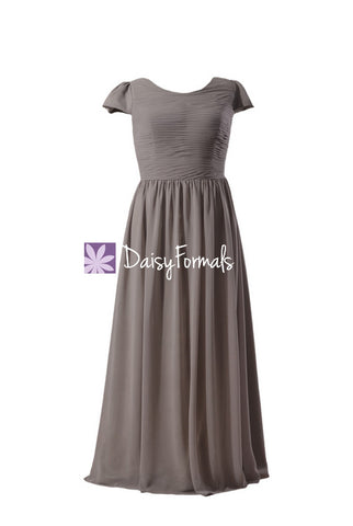 Light Warm Grey Modest Evening Dress Formal Wears Plus Bridesmaid Dress (BMP760)