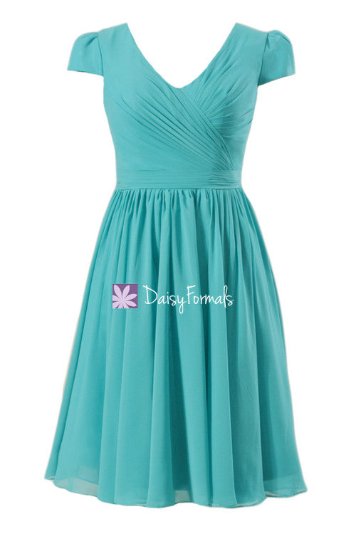 Turquoise bridesmaids dress inexpensive modest bridesmaid dress party dress w/cap sleeves (bm5192s)